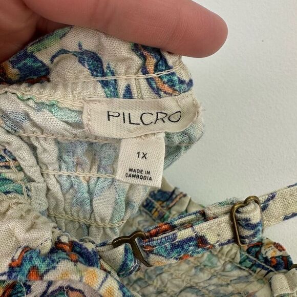 Anthropologie Pilcro Smocked Natural Linen Blend Multicolor Floral Short Romper - Picture 5 of 13